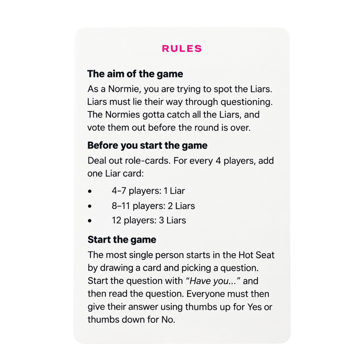 Smitten's Lie Detector Card Game